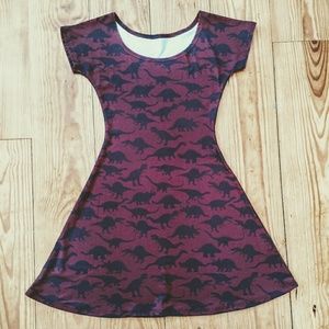 Dinosaur Novelty Print Maroon Mini Dress